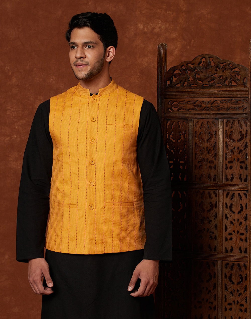 Ajay Arvindbhai Khatri Men's Italian Fabric Regular Nehru Jacket Yello –  AjayArvindbhaiKhatri